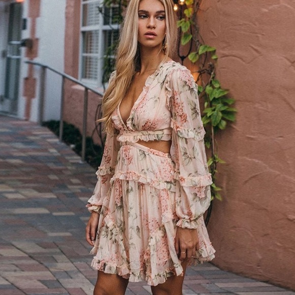 👗HP🌺Floral dress ruffle lace back womens cutout - Picture 2 of 10